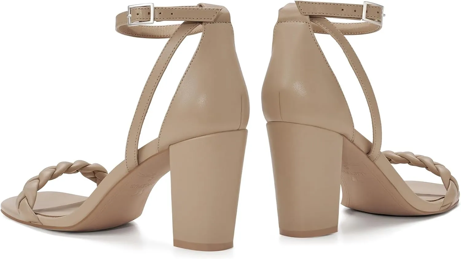 ALICEPUB Women's Braided Heeled Sandals 3 inch Chunky Block Heels Strappy Heels Square Open Toe Heels for Women Wedding Party Dressy