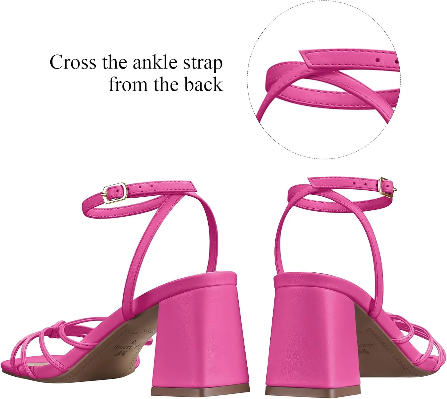 ALICEPUB Women's Chunky Block Heels Strappy Heels Square Open Toe Heeled Sandals Short Heels Comfortable Dressy Shoes Wedding Bridal Party