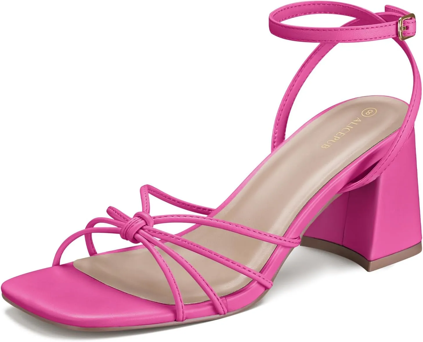 ALICEPUB Women's Chunky Block Heels Strappy Heels Square Open Toe Heeled Sandals Short Heels Comfortable Dressy Shoes Wedding Bridal Party