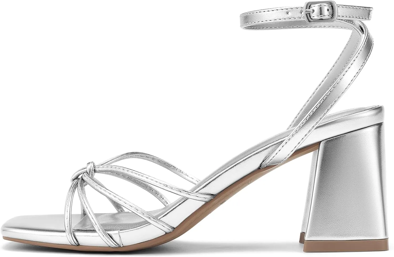 ALICEPUB Women's Chunky Block Heels Strappy Heels Square Open Toe Heeled Sandals Short Heels Comfortable Dressy Shoes Wedding Bridal Party