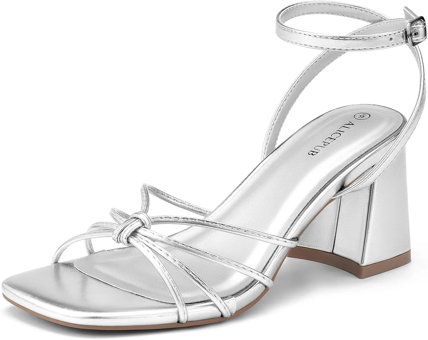 ALICEPUB Women's Chunky Block Heels Strappy Heels Square Open Toe Heeled Sandals Short Heels Comfortable Dressy Shoes Wedding Bridal Party