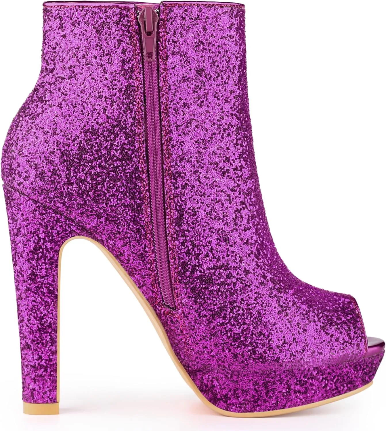 Allegra K Women's Glitter Platform Chunky Heeled Open Toe Heel Ankle Boots