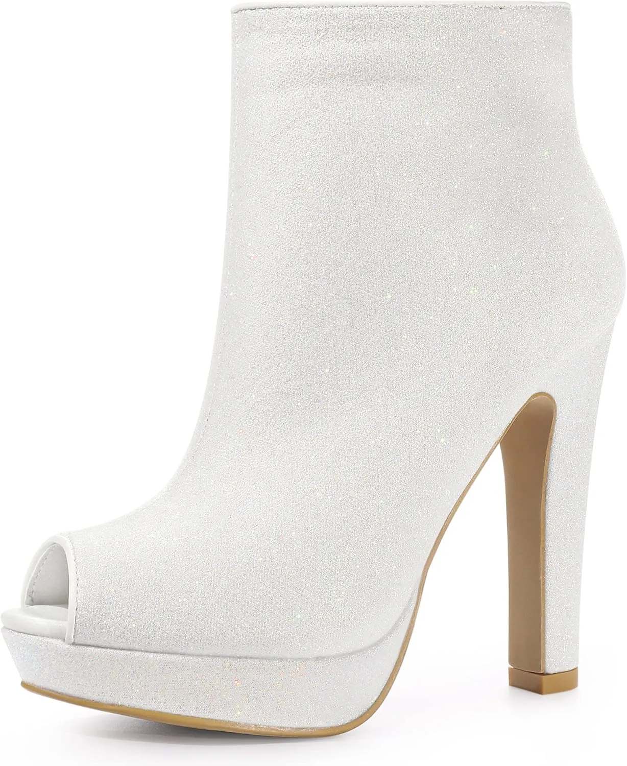 Allegra K Women's Glitter Platform Chunky Heeled Open Toe Heel Ankle Boots