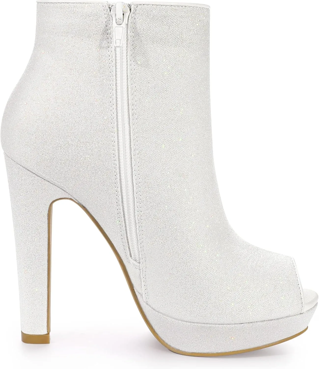 Allegra K Women's Glitter Platform Chunky Heeled Open Toe Heel Ankle Boots