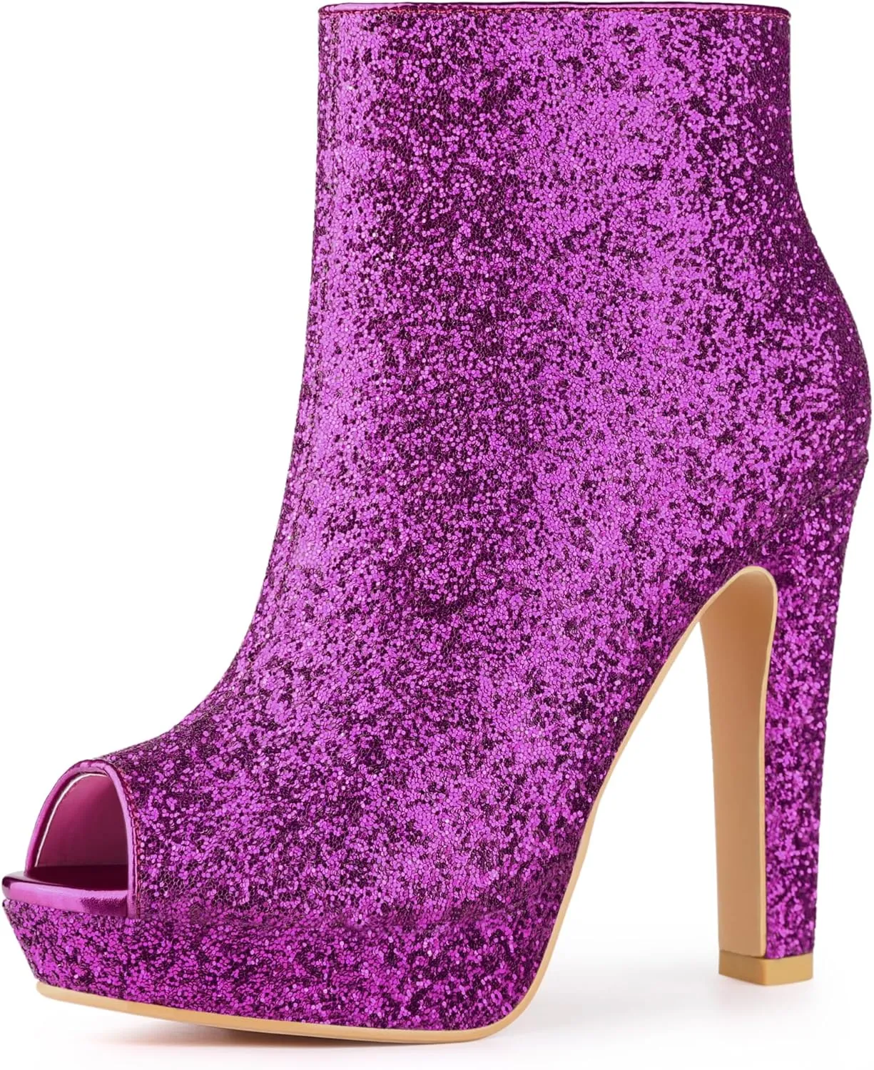 Allegra K Women's Glitter Platform Chunky Heeled Open Toe Heel Ankle Boots