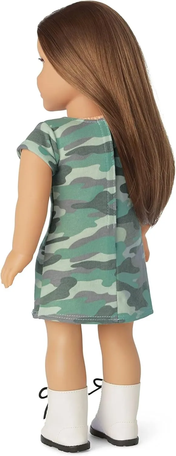 American Girl Truly Me 18-inch Doll #107 with Brown Eyes, Brown Hair, Light-to-Medium Skin, Camo T-shirt Dress, For Ages 6 