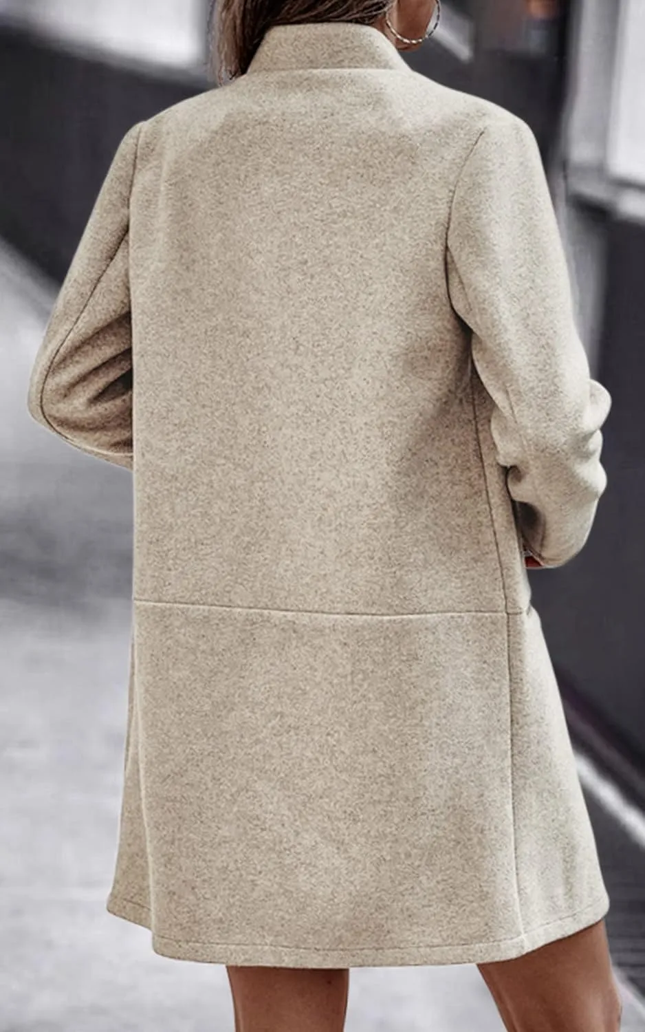 Angashion Women’s Coat, Long Sleeve Stand Collar Cardigan Mid-Long Open Front Outwear Overcoat with Zipper Pockets
