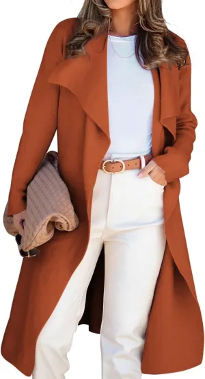 Angerella Women's Casual Long Sleeve Draped Open Front Knit Long Cardigan Sweater Outwear Coats with Pocket