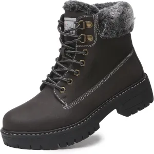 ANJOUFEMME Work Winter Hiking Boots For Women - Womens Snow Outdoor Casual Lace up Ankle Boots Waterproof Lightweight Warm Backpacking Walking Hiking Shoes