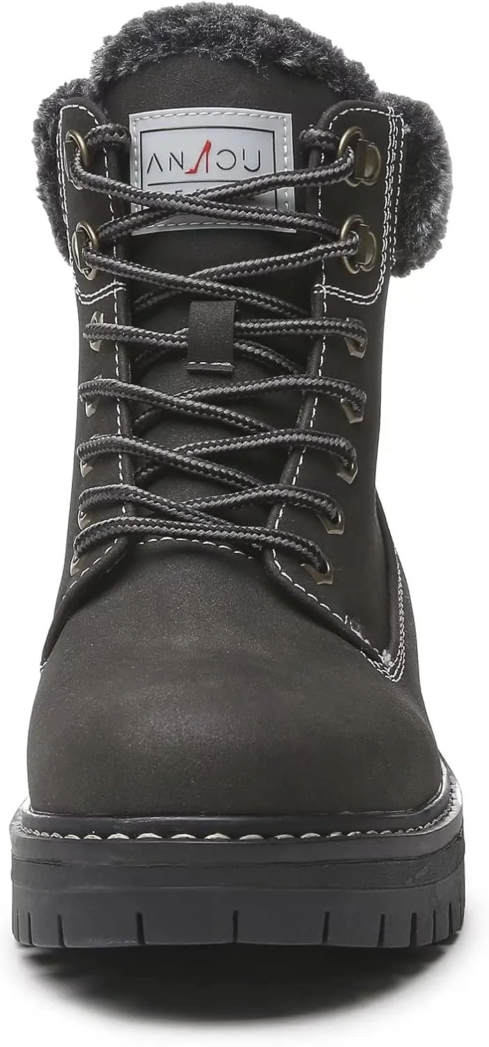 ANJOUFEMME Work Winter Hiking Boots For Women - Womens Snow Outdoor Casual Lace up Ankle Boots Waterproof Lightweight Warm Backpacking Walking Hiking Shoes