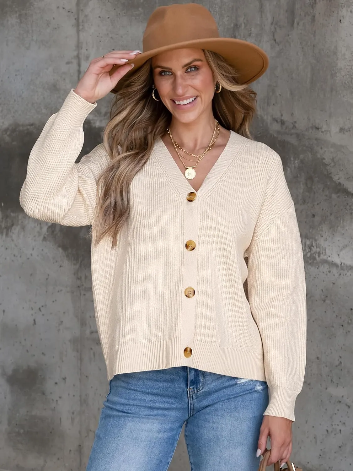 ANRABESS Women Cardigan Sweaters 2024 Fall Oversized Button Open Front Knit Lightweight Cardigans Fall Outfits Outerwear