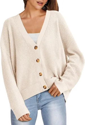 ANRABESS Women Cardigan Sweaters 2024 Fall Oversized Button Open Front Knit Lightweight Cardigans Fall Outfits Outerwear