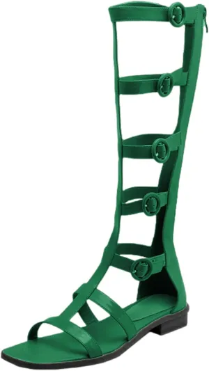 ANUFER Women's Open Toe Adjustable Strappy Sandals Knee High Gladiator Roman Sandals Boots with Zipper