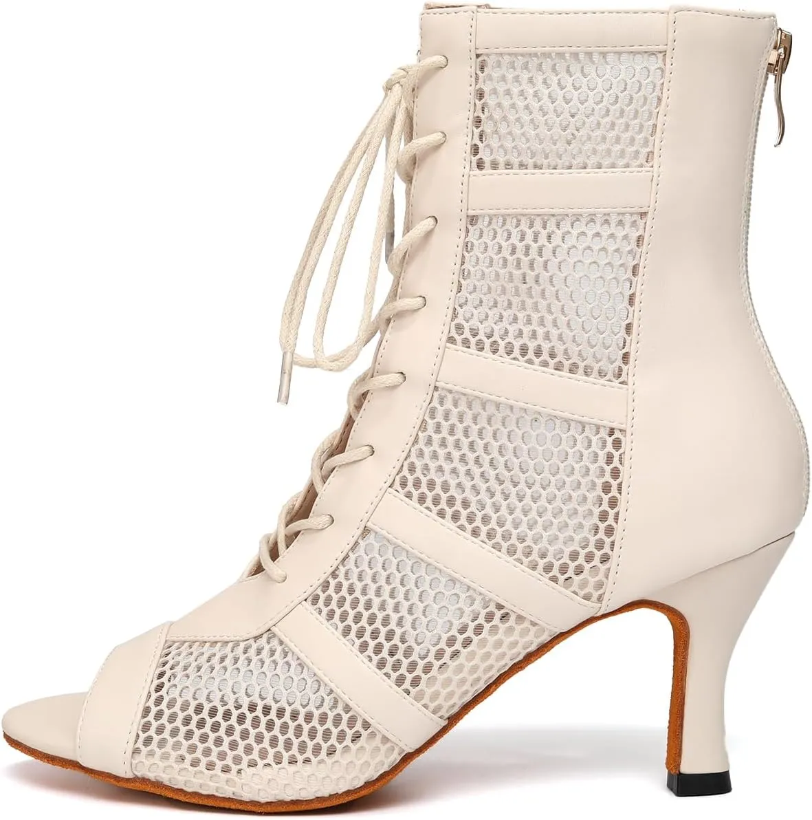 AOQUNFS Latin Salsa Dance Shoes Lace-up Open Toe Ballroom Dance Heel Boots Women