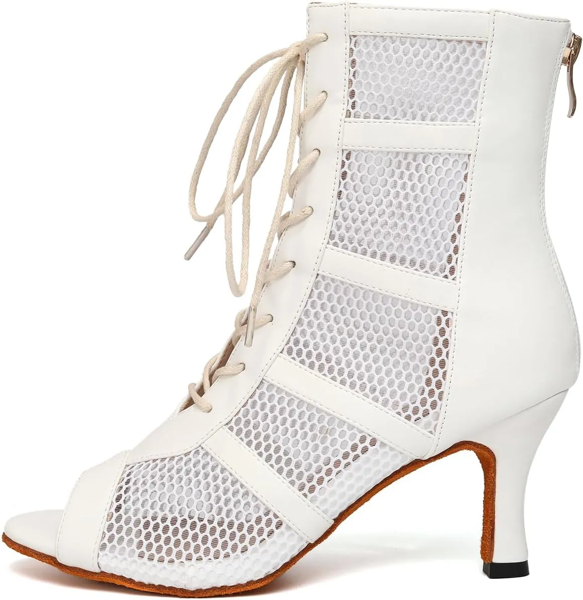 AOQUNFS Latin Salsa Dance Shoes Lace-up Open Toe Ballroom Dance Heel Boots Women