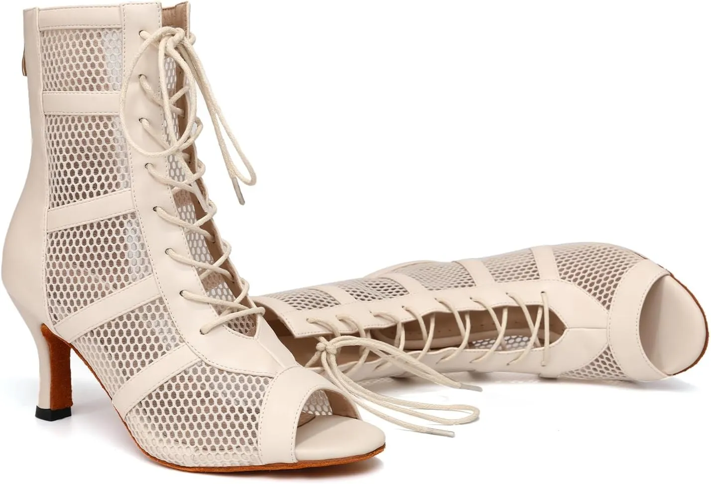 AOQUNFS Latin Salsa Dance Shoes Lace-up Open Toe Ballroom Dance Heel Boots Women