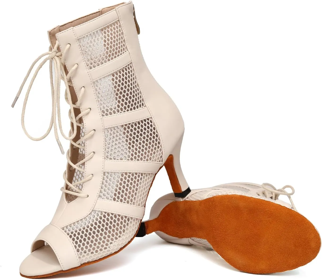 AOQUNFS Latin Salsa Dance Shoes Lace-up Open Toe Ballroom Dance Heel Boots Women