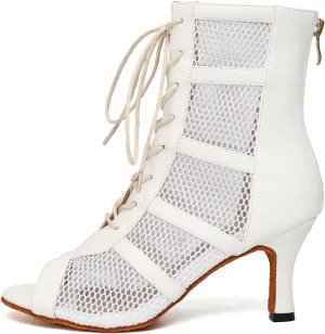 AOQUNFS Latin Salsa Dance Shoes Lace-up Open Toe Ballroom Dance Heel Boots Women