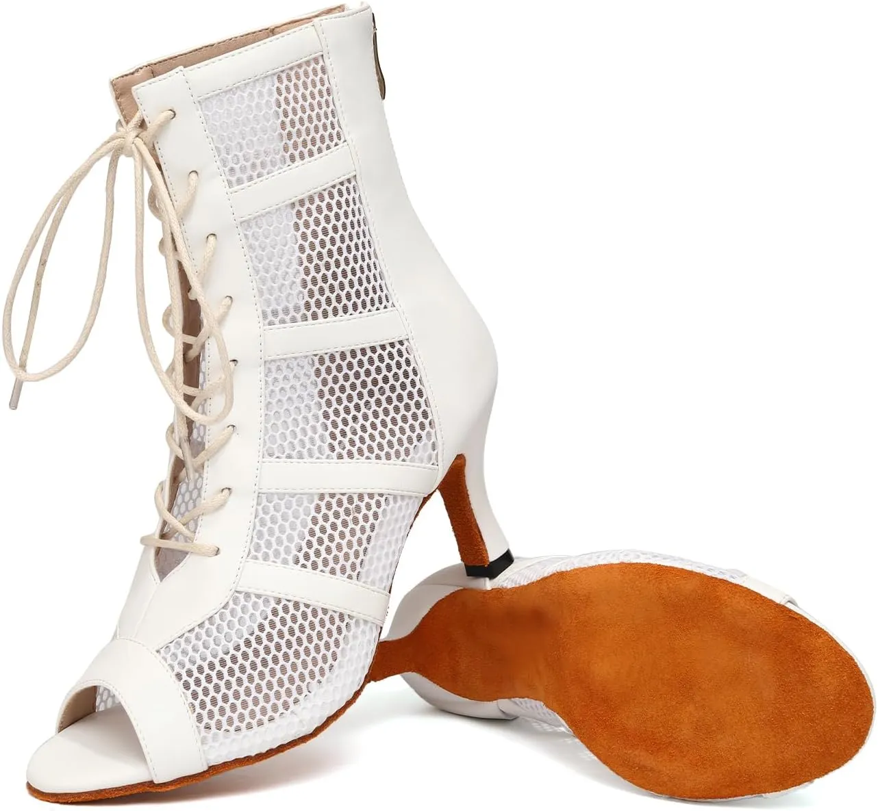 AOQUNFS Latin Salsa Dance Shoes Lace-up Open Toe Ballroom Dance Heel Boots Women