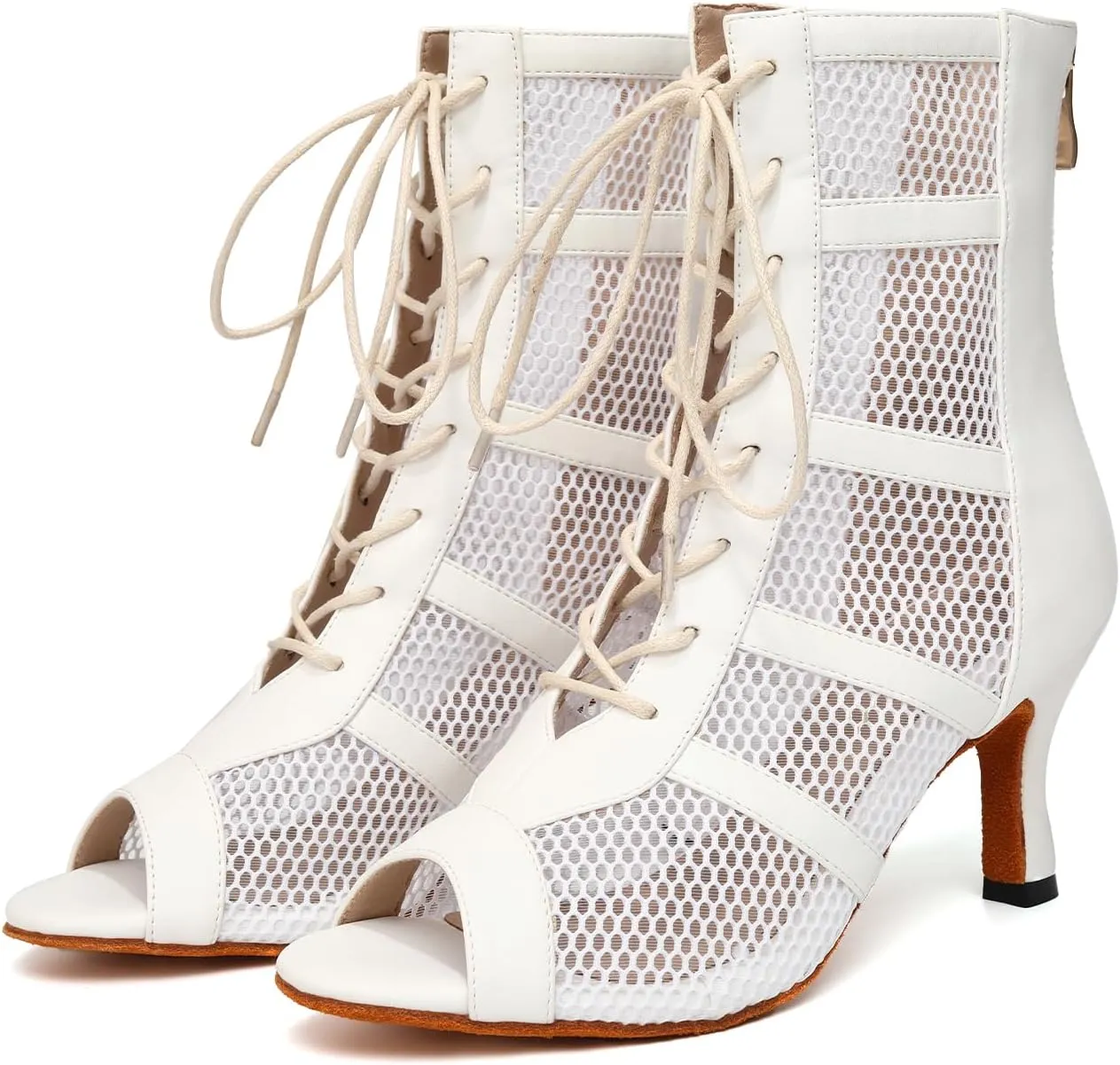 AOQUNFS Latin Salsa Dance Shoes Lace-up Open Toe Ballroom Dance Heel Boots Women
