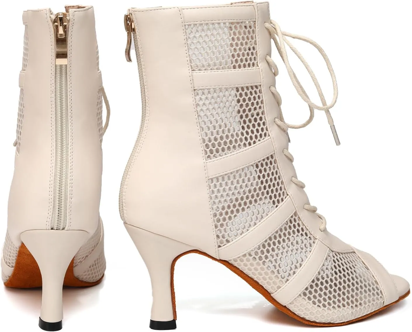 AOQUNFS Latin Salsa Dance Shoes Lace-up Open Toe Ballroom Dance Heel Boots Women