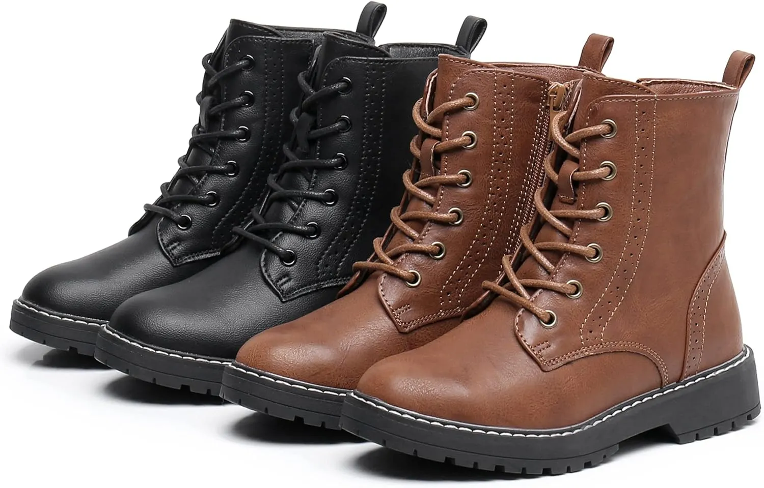 Apakowa Gilrs Combat Boots Side Zipper Ankle Booties (Toddler/Little Kid/Big Kid)