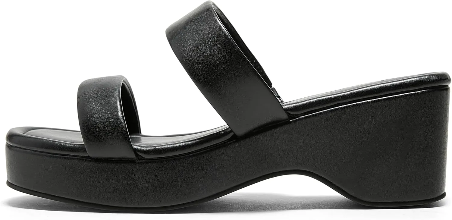 Arromic Platform Wedge Sandals Women Open Toe Slip on Two Strap Chunky Heeled Sandal for Summer Casual Dressy