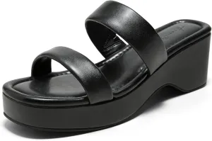 Arromic Platform Wedge Sandals Women Open Toe Slip on Two Strap Chunky Heeled Sandal for Summer Casual Dressy