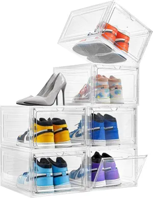 Attelite Shoe Box Organizer,Set of 6,Stackable Plastic Shoe Box with Clear Door, Shoe Storage Box Containers,For Display Sneakers,Easy Assembly,Fit up to US Size 12(13.4”x 10.6”x 7.4”)
