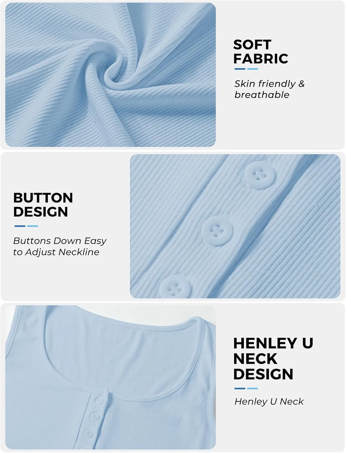 AURUZA Tank Top for Women, Sleeveless Henley Tank Tops for Women, Ribbed Basic Tank Tops, Solid Cami Casual Summer Tops Shirt