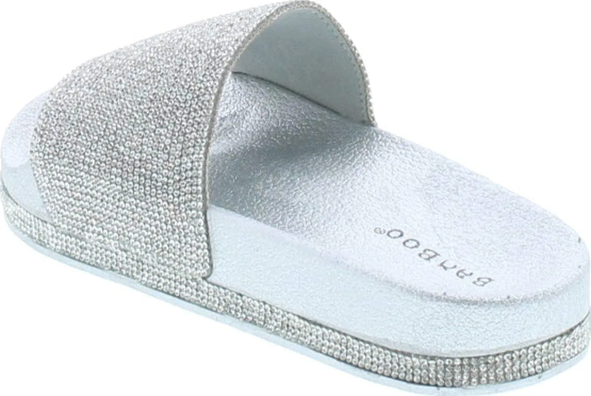 BAMBOO Womens Dazzling-01S Open Toe Jeweled Rhinostone Slide Flip Flops Flat Sandal Slippers