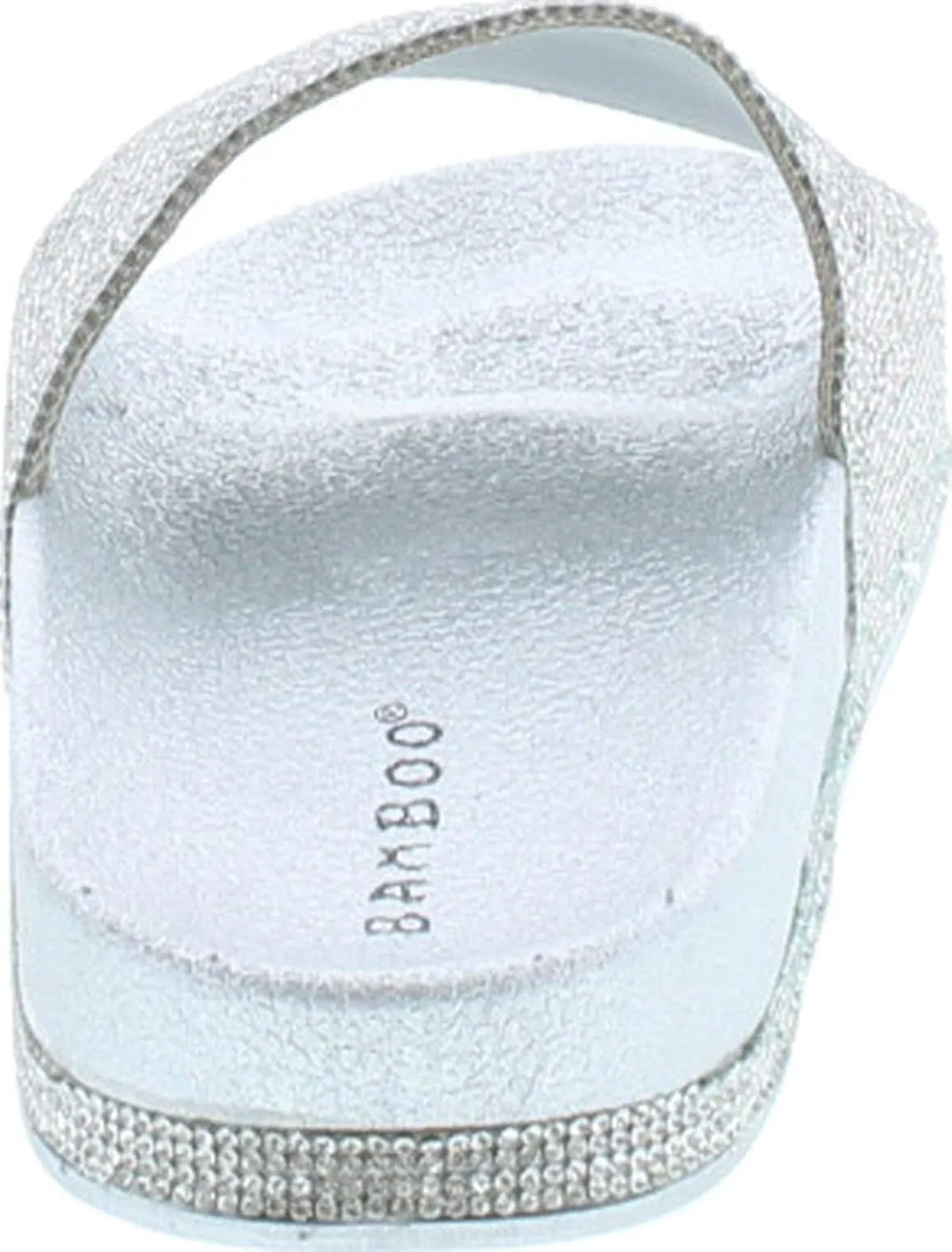 BAMBOO Womens Dazzling-01S Open Toe Jeweled Rhinostone Slide Flip Flops Flat Sandal Slippers