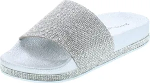 BAMBOO Womens Dazzling-01S Open Toe Jeweled Rhinostone Slide Flip Flops Flat Sandal Slippers