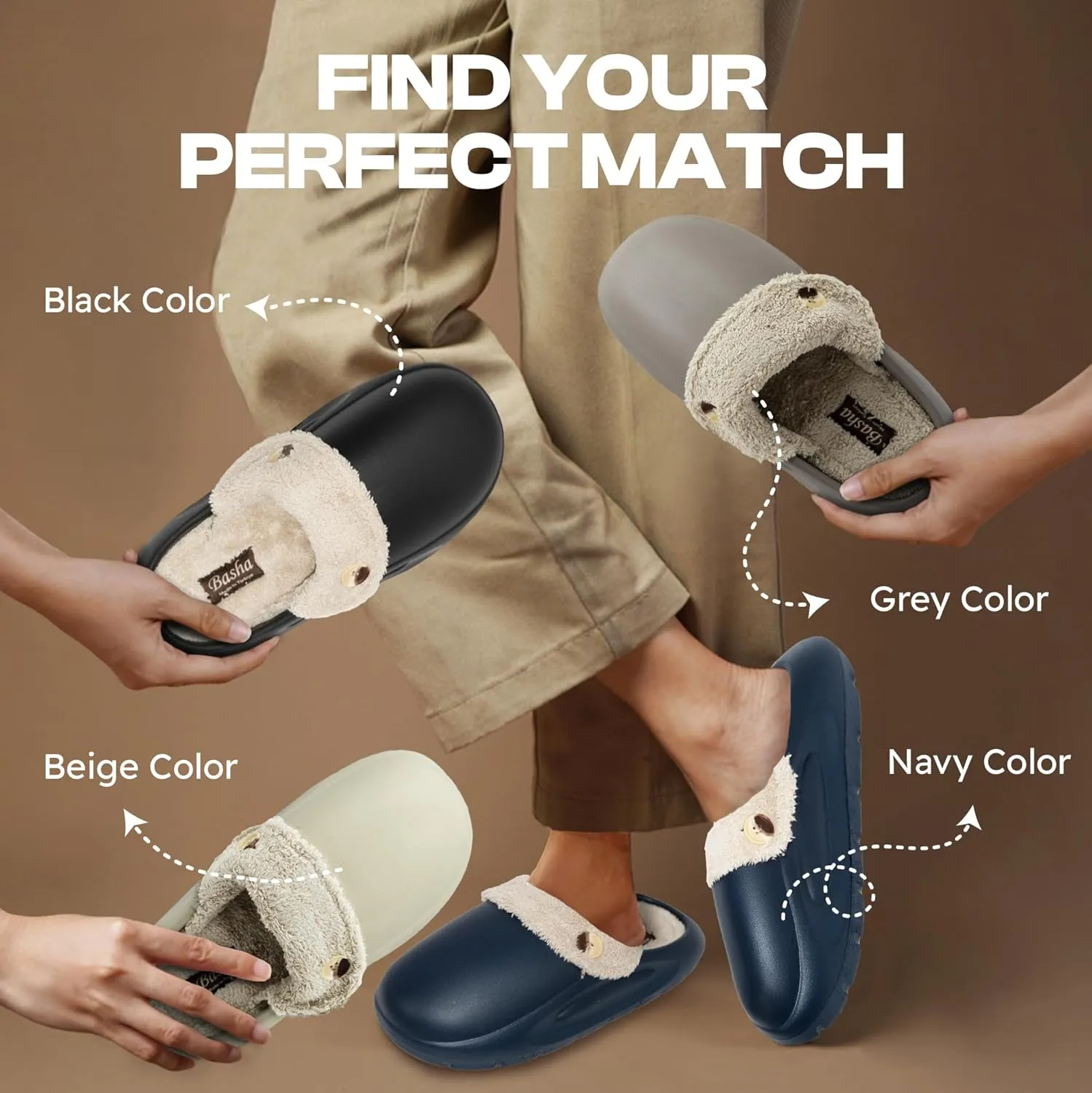 Basha Unisex Cozy Clogs Slippers Sandals for Men and Women, Great for Indoor, Super Cozy and Comfy Great for Winter Season with Fur Insoles