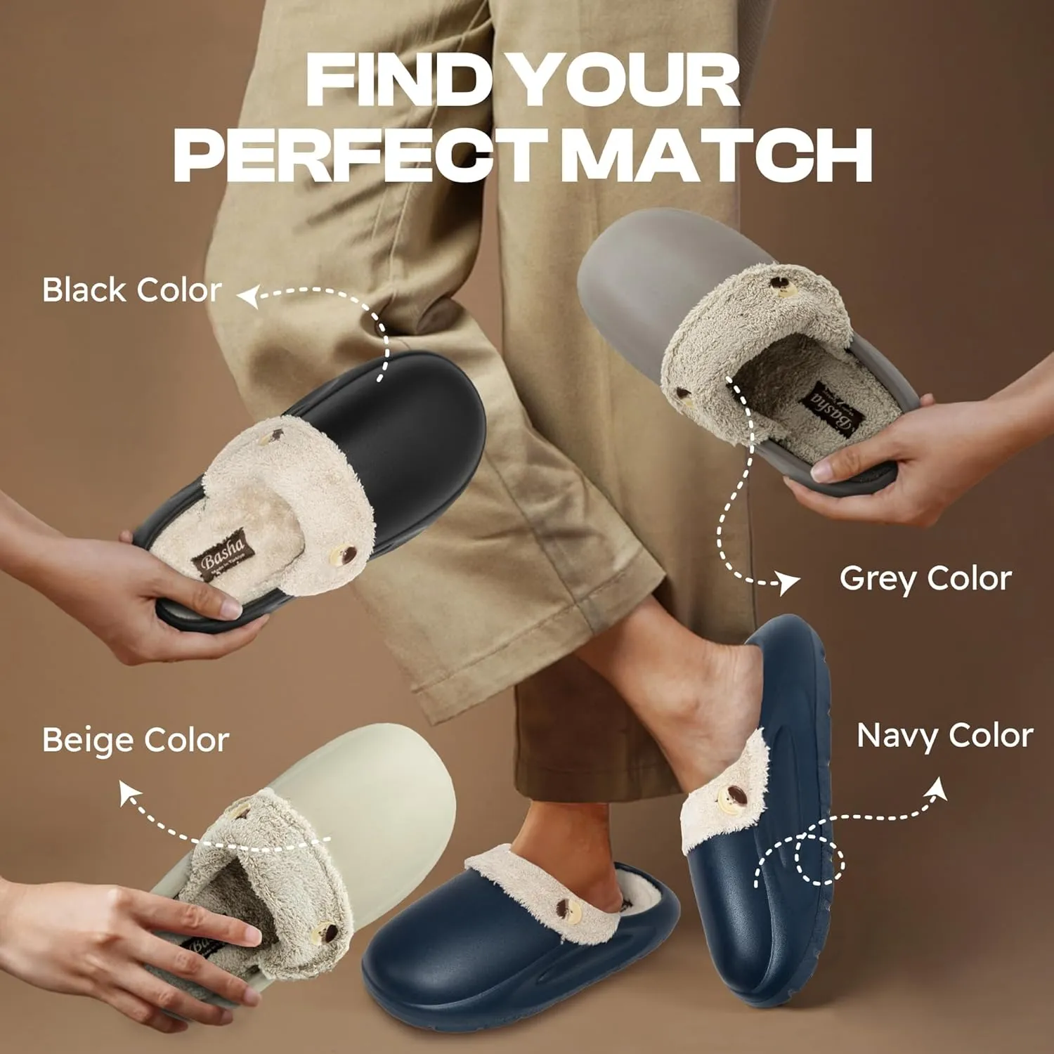 Basha Unisex Cozy Clogs Slippers Sandals for Men and Women, Great for Indoor, Super Cozy and Comfy Great for Winter Season with Fur Insoles
