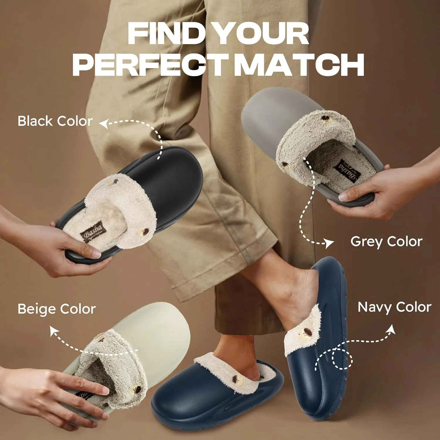Basha Unisex Cozy Clogs Slippers Sandals for Men and Women, Great for Indoor, Super Cozy and Comfy Great for Winter Season with Fur Insoles