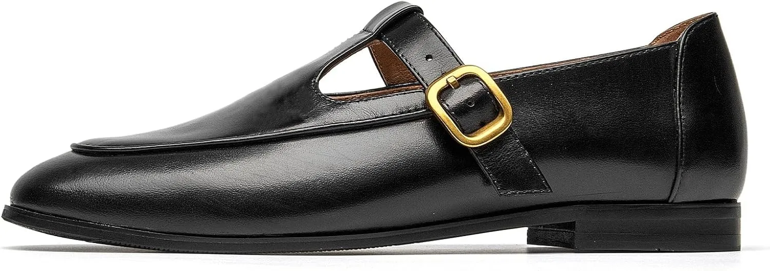 BEAU TODAY T Strap Shoes for Women, Mary Jane Flats, Leather Loafers Round Toe Lolita Fashion Womens Slip On Shoes