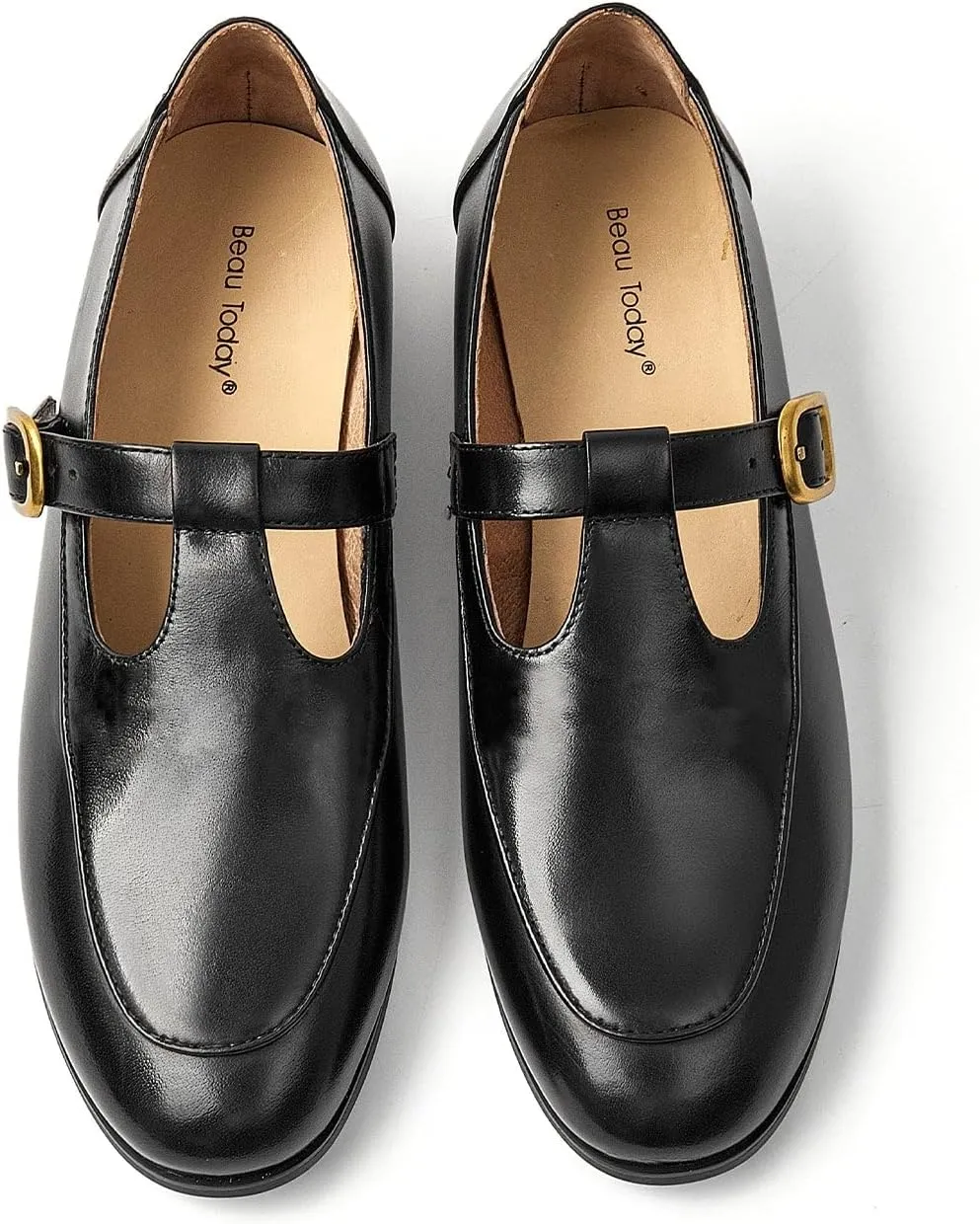 BEAU TODAY T Strap Shoes for Women, Mary Jane Flats, Leather Loafers Round Toe Lolita Fashion Womens Slip On Shoes