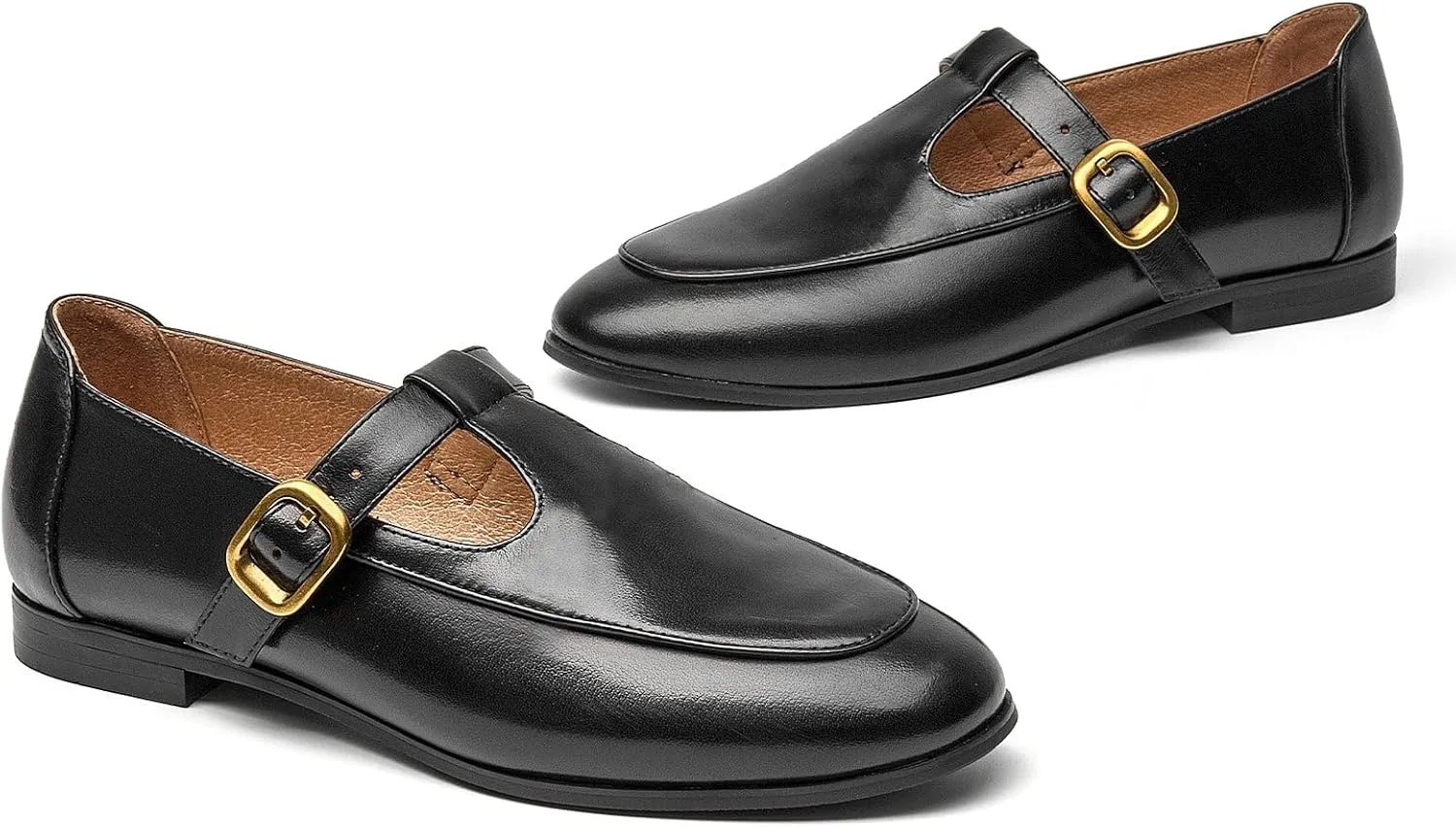 BEAU TODAY T Strap Shoes for Women, Mary Jane Flats, Leather Loafers Round Toe Lolita Fashion Womens Slip On Shoes