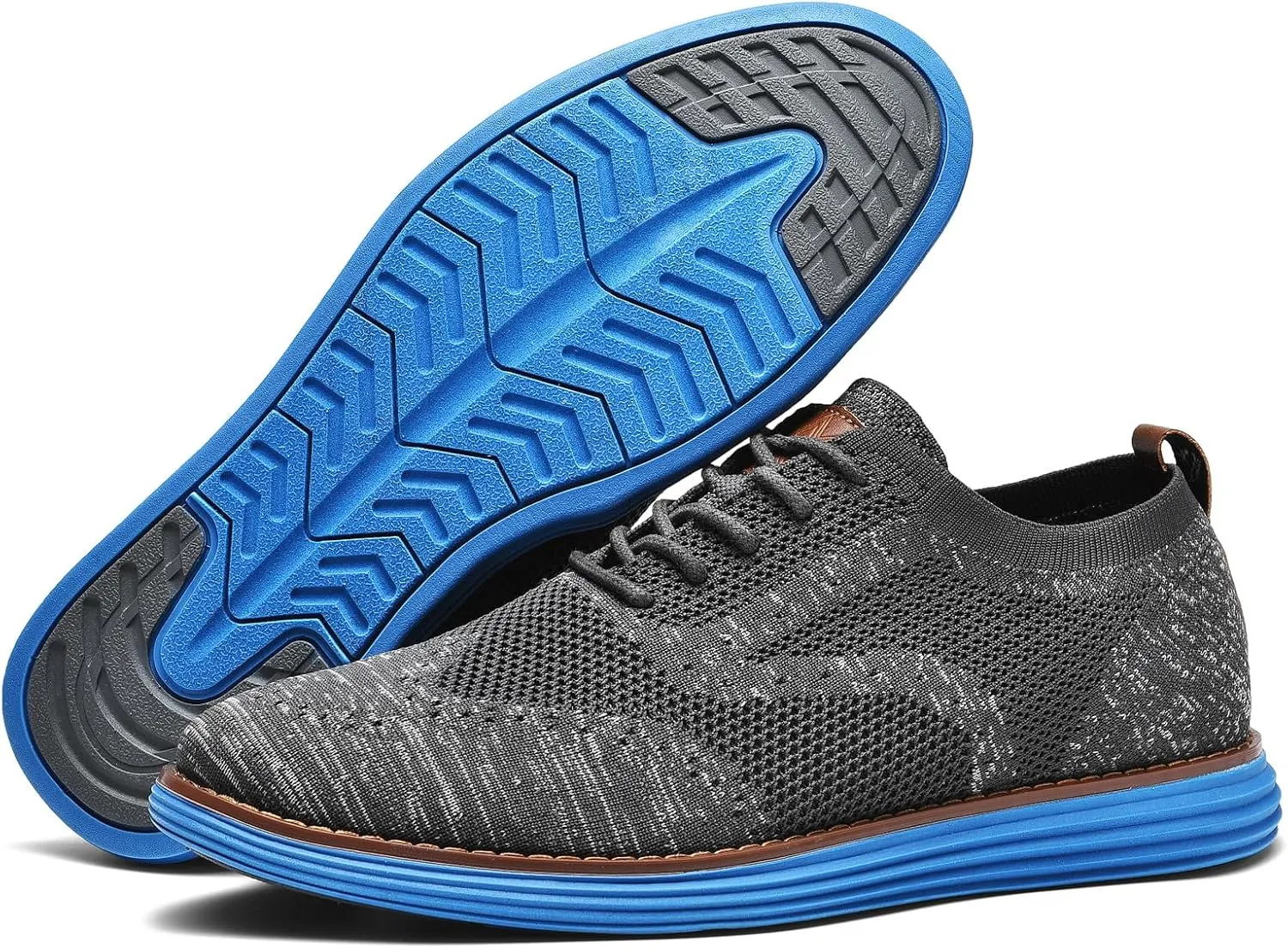 Bergamo Men's Tech Knit Oxford Dress Shoes- Lightweight and Breathable Office Sneakers, Slip-On Business Casual Shoes with Arch Support Footbed for Men