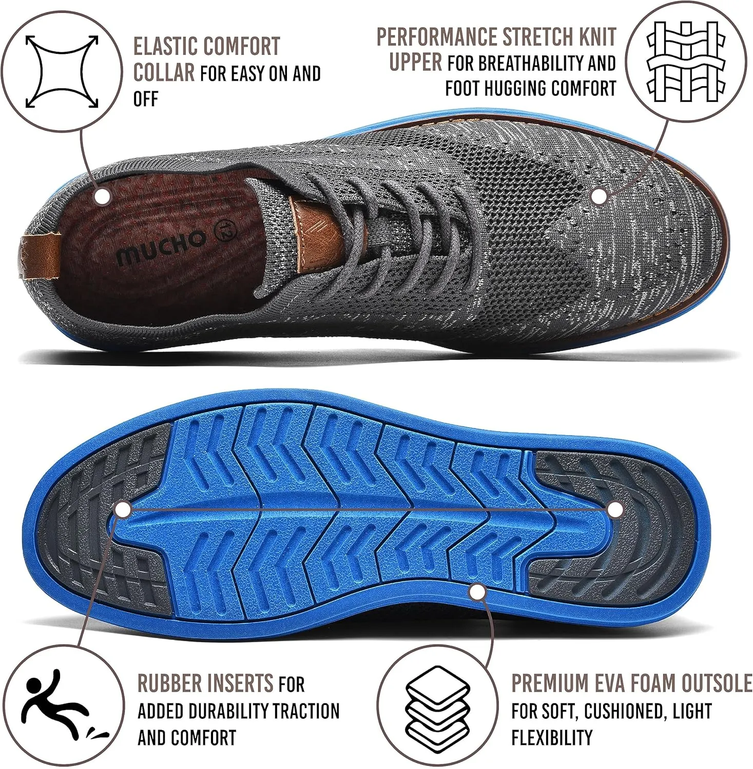 Bergamo Men's Tech Knit Oxford Dress Shoes- Lightweight and Breathable Office Sneakers, Slip-On Business Casual Shoes with Arch Support Footbed for Men