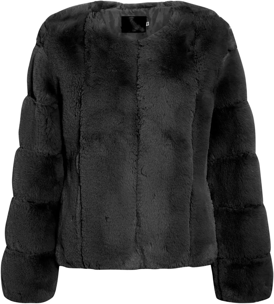BerryGo Women's Long Sleeve Open Front Fuzzy Faux Fur Coat