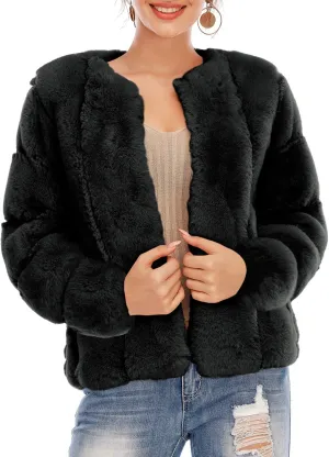 BerryGo Women's Long Sleeve Open Front Fuzzy Faux Fur Coat