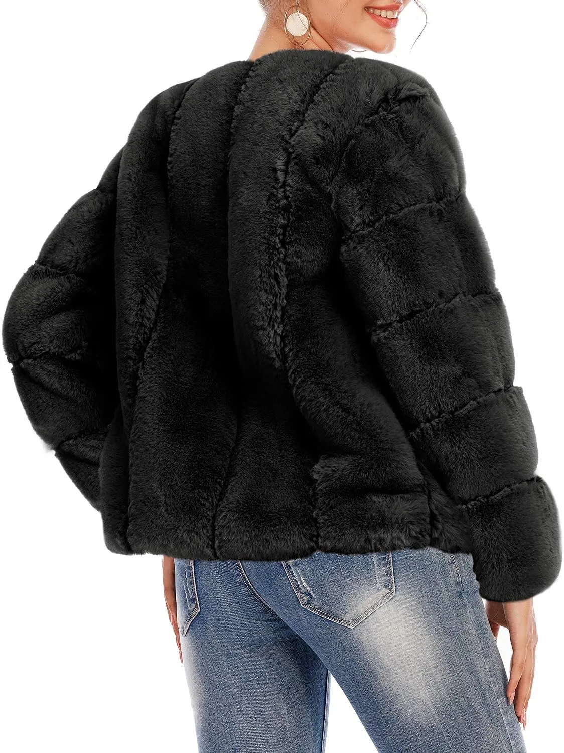 BerryGo Women's Long Sleeve Open Front Fuzzy Faux Fur Coat