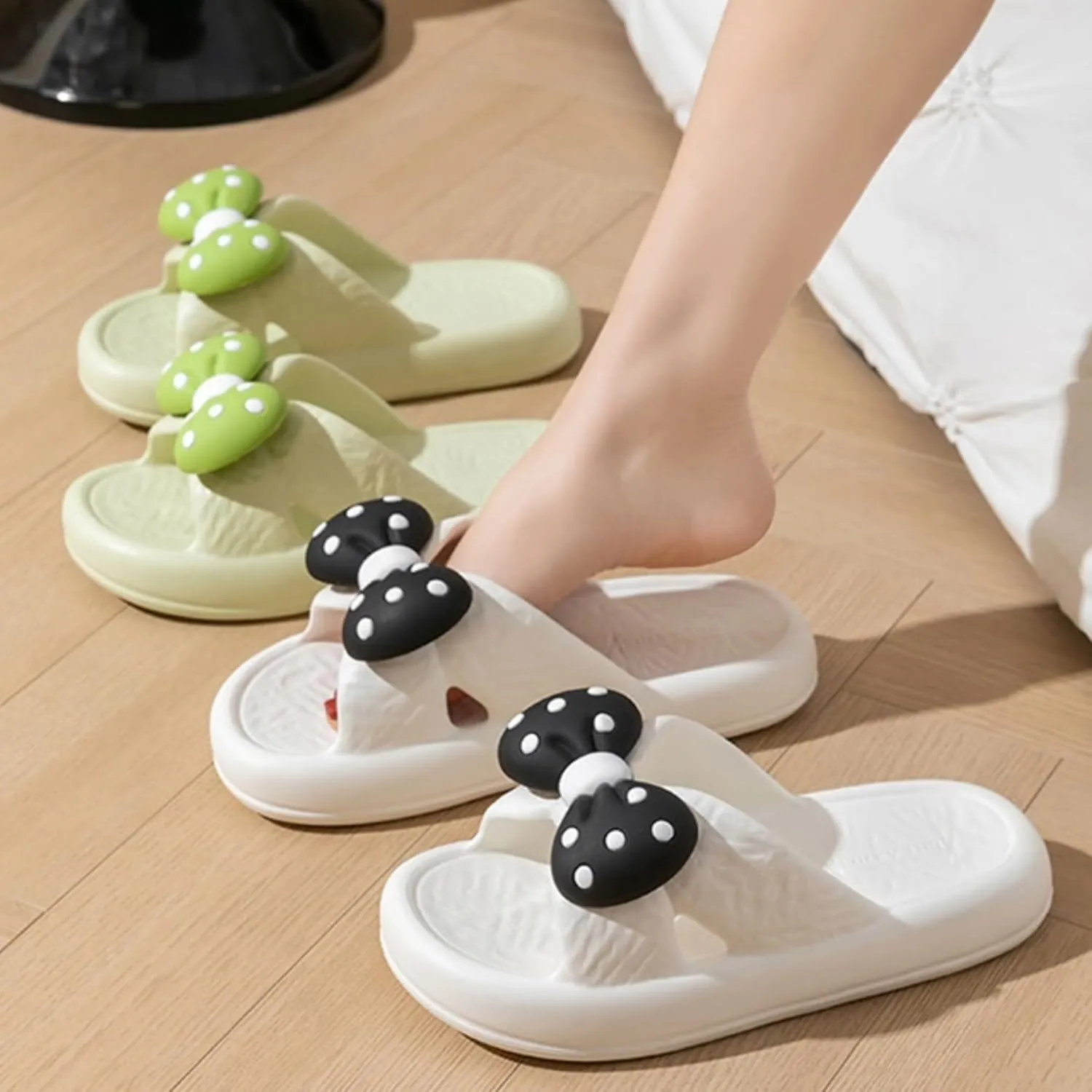 Bow Tie Slippers for Women Indoor Cute Summer Home Open Toe Slides Sandals Bow House Slippers Non-Slip Shoes Bedroom Cozy Slippers with Bows Comfy Lightweight Slip On Outdoor Beach Slippers
