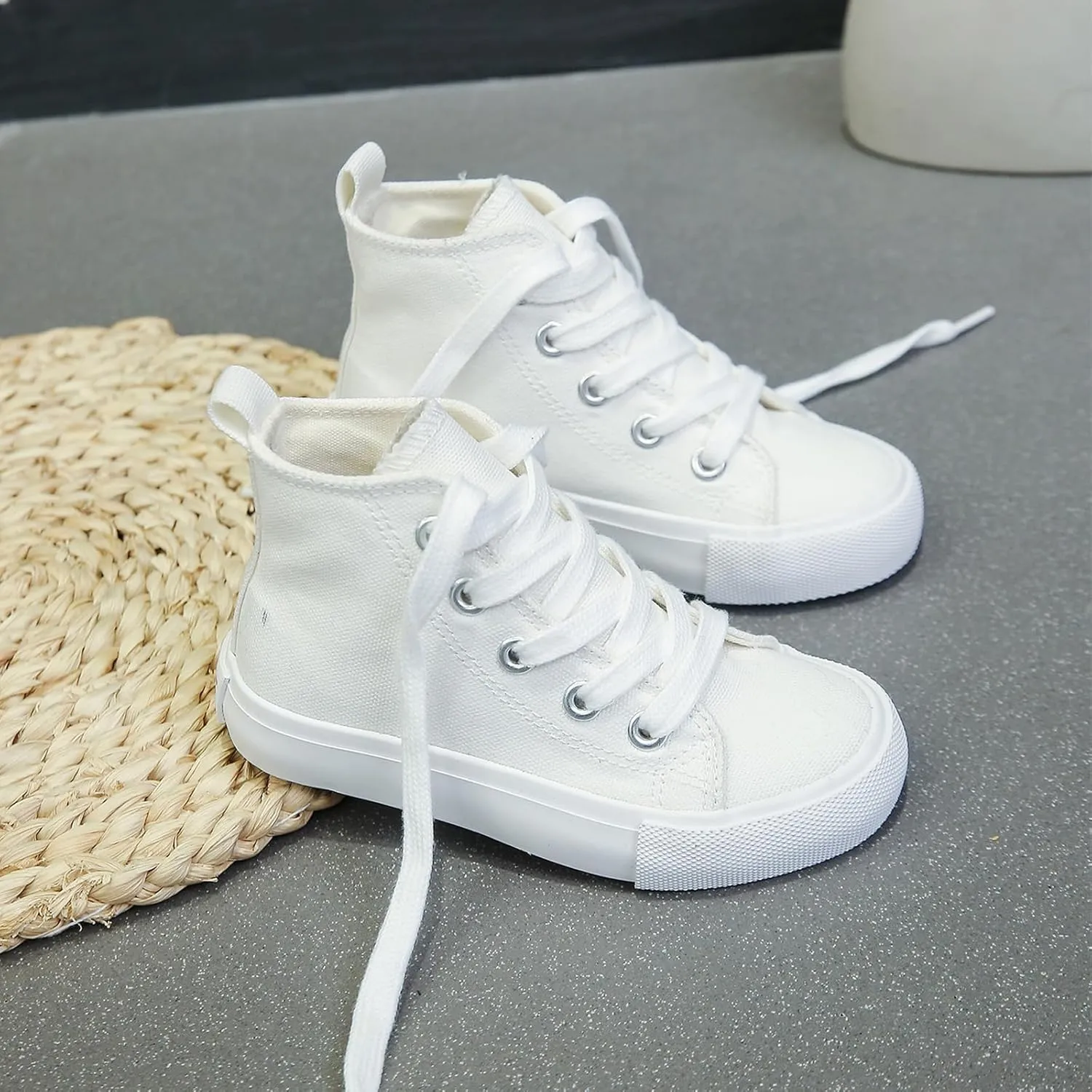 Boys & Girls High Top lace-up Kids' Espadrcanvas Shoes Back-to-School Season Little White Shoes Teen Classic Kids' Sneakers Tennis Shoes Baby Skate Shoes