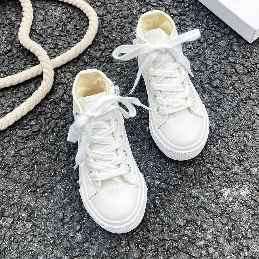 Boys & Girls High Top Zipper Kids' Espadrcanvas Shoes Back-to-School Season Little White Shoes Teen Classic Kids' Sneakers Tennis Shoes Baby Skate Shoes