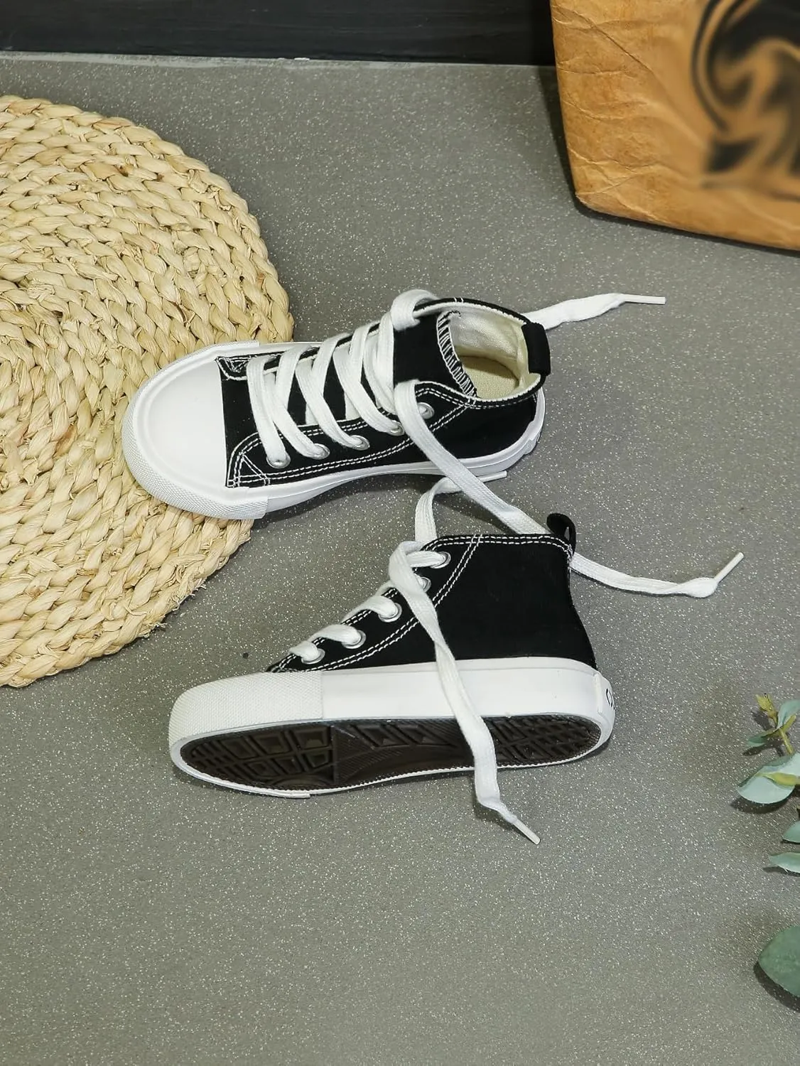 Boys and Girls High Top lace-up Kids' Espadrcanvas Shoes Back-to-School Season Little White Shoes Teen Classic Kids' Sneakers Tennis Shoes Baby Skate Shoes