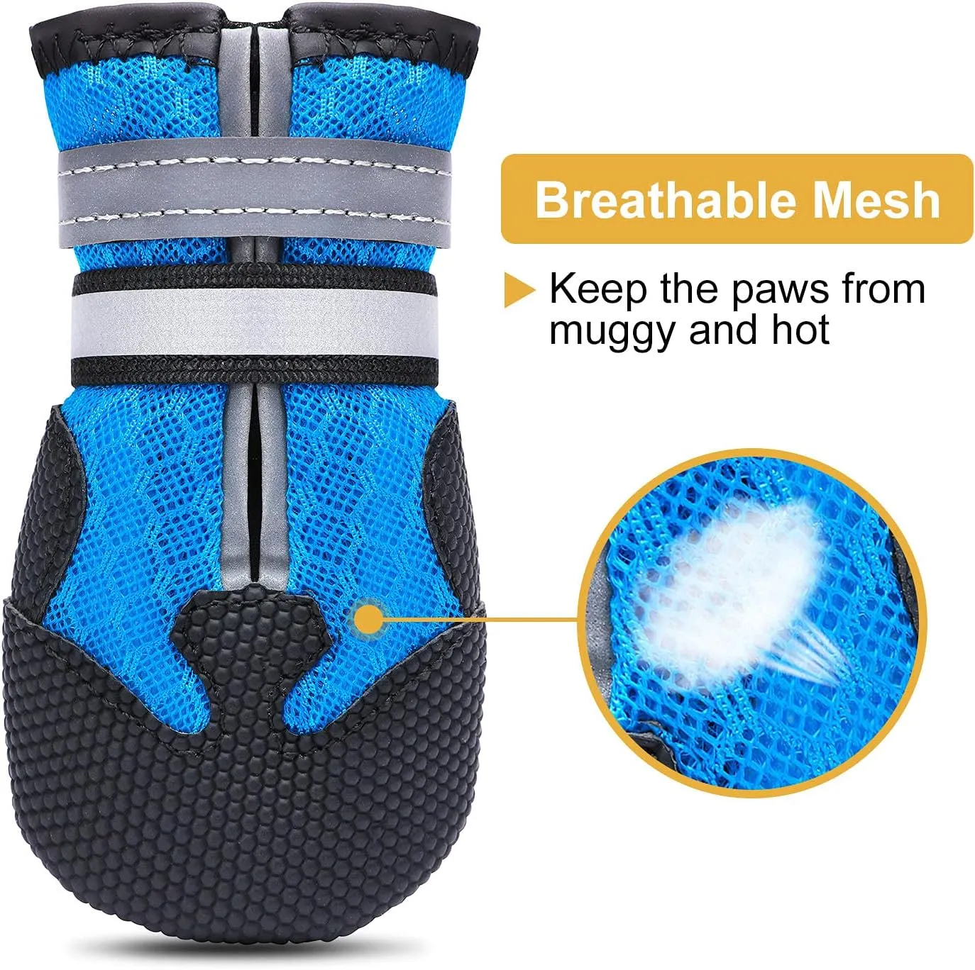 Breathable Mesh Dog Boots Nonslip Soft Rubber Sole Dog Shoes for Medium Large Dogs Paw Protectors for Summer Hot Pavement (Pack of 4)