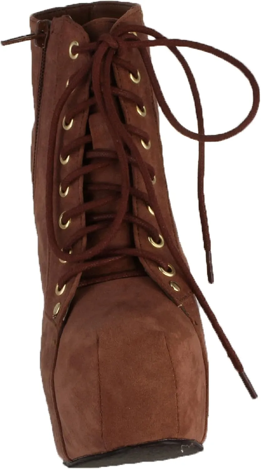 Breckelle's Britney-01 Lace Up Wooden Chunky High Heel Ankel Boot Bootie